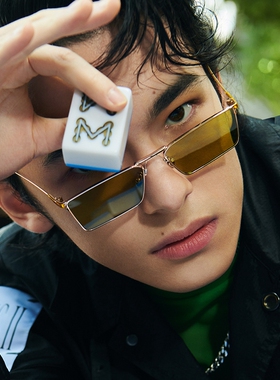 网红长方形古铜茶棕色墨镜女凹造型眼镜男士拍照短视频太阳镜潮酷