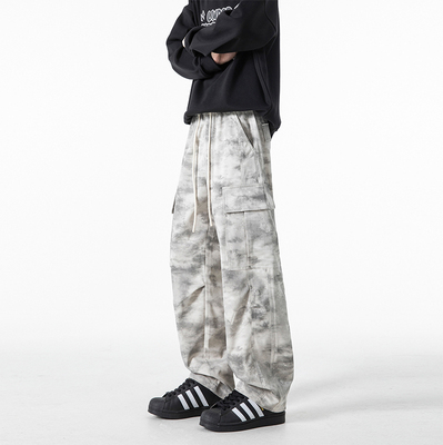 美式复古迷彩裤男款2025春秋新款高街军绿色长裤直筒工装裤冲锋裤