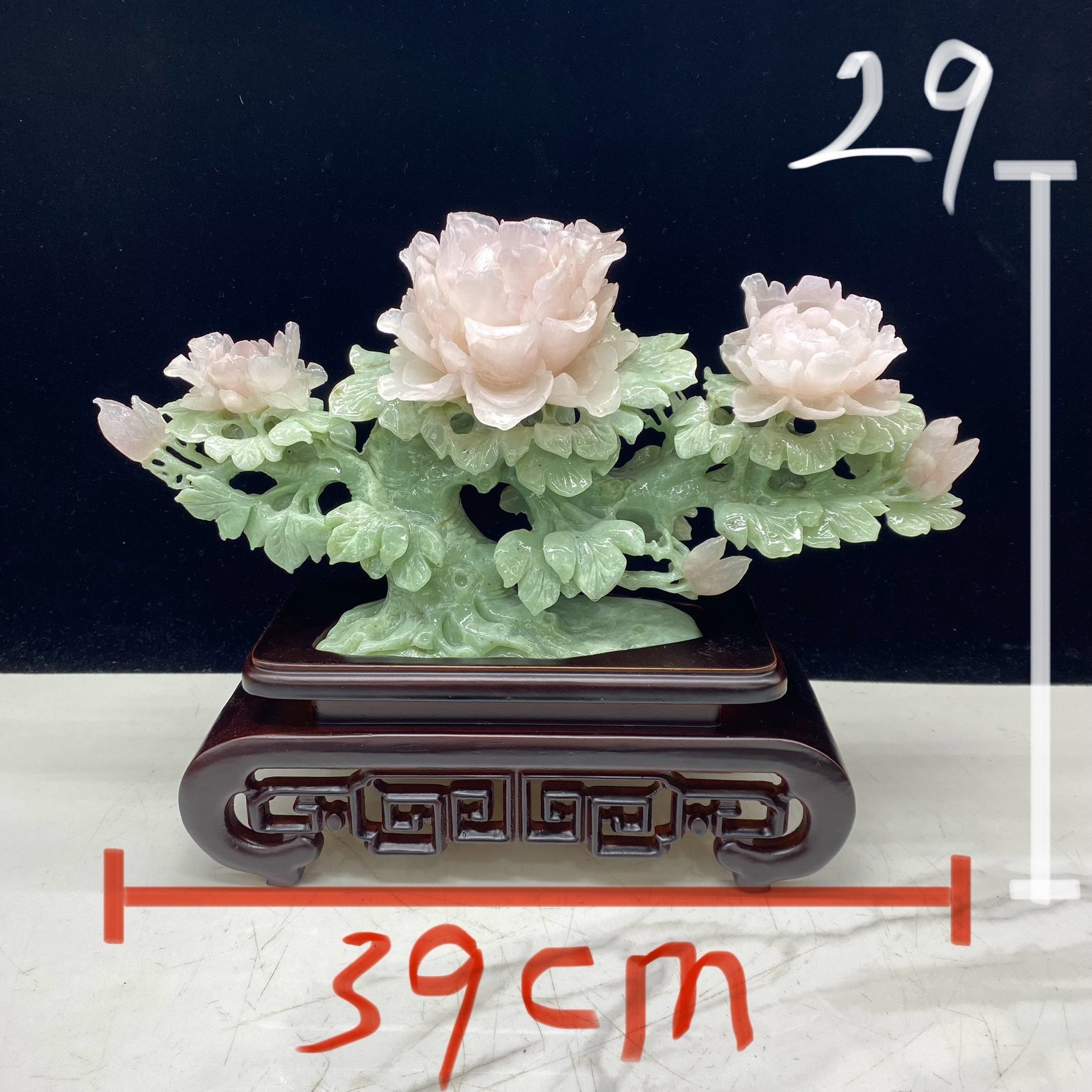 岫玉花开富贵摆件链接里有多款选择精品特价送实木底座厂家直销