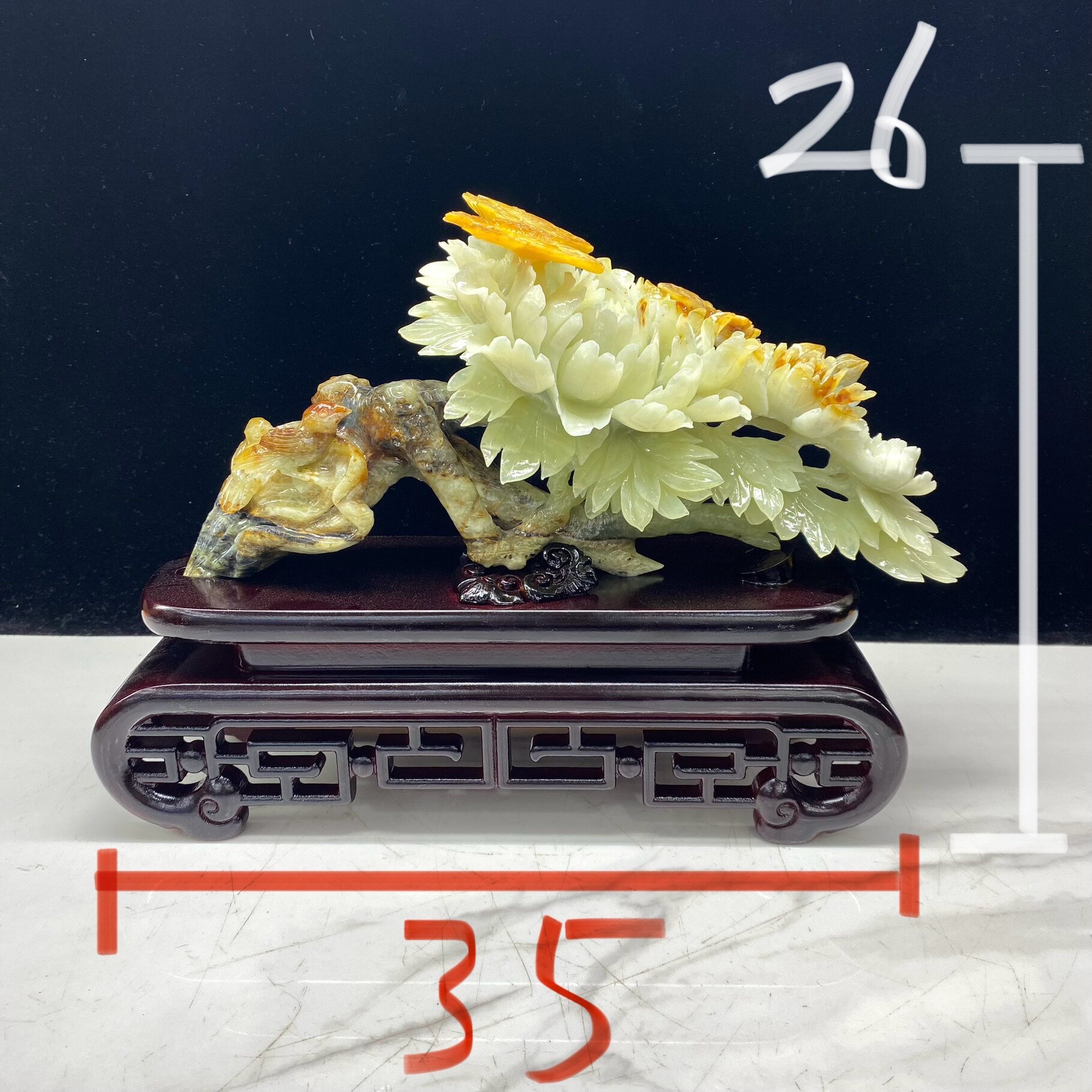 岫玉花开富贵摆件天然一体雕刻没有拼接假一赔十1380元起内有多款