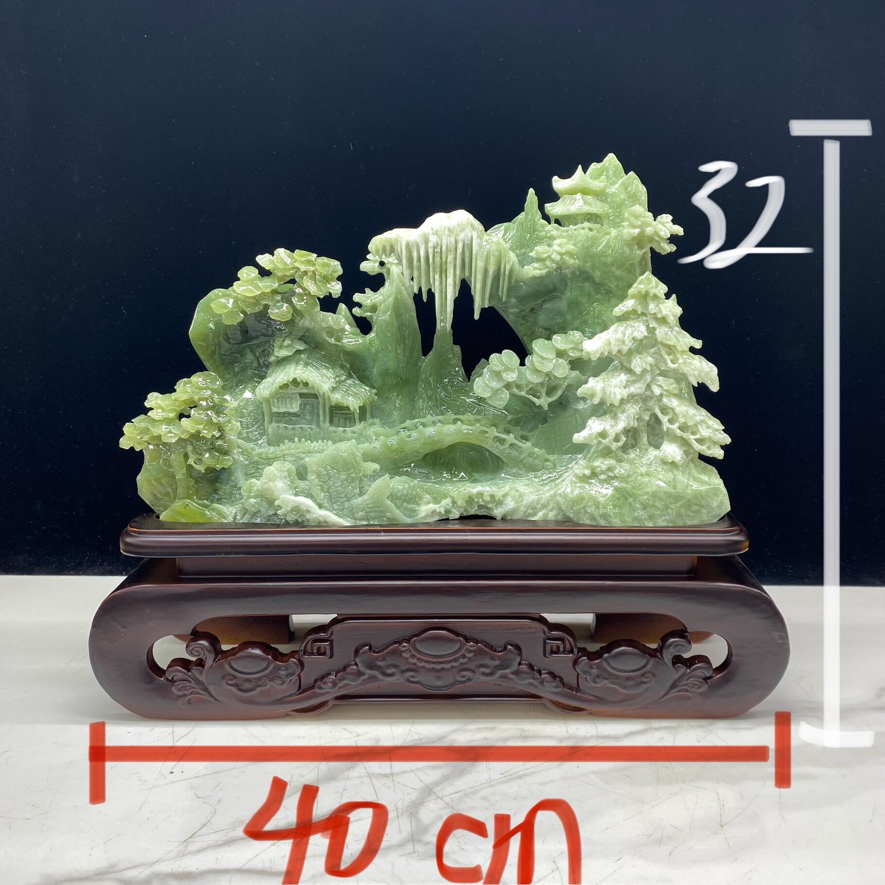 岫玉山水摆件纯天然一体雕刻