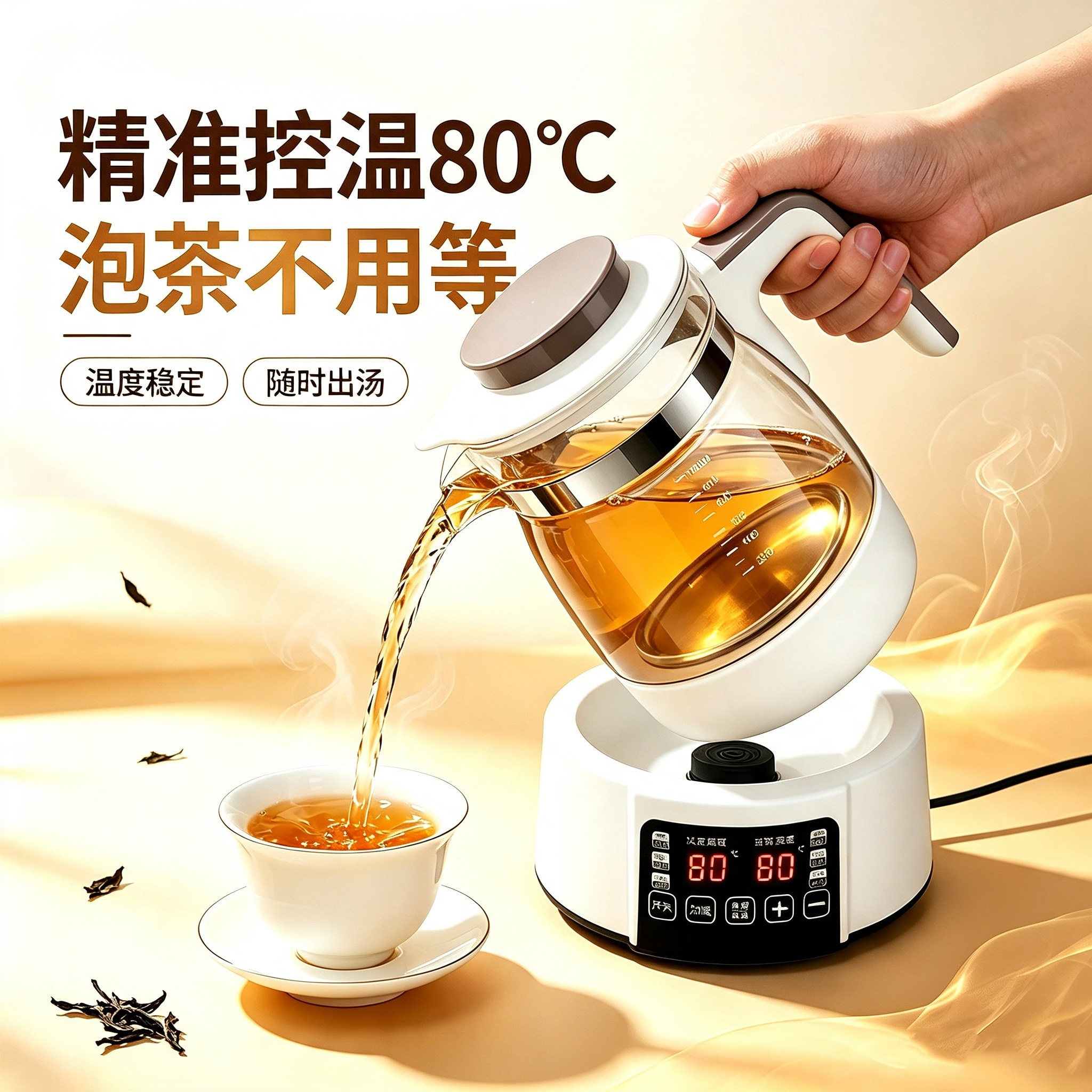 精准控温24h恒温玻璃电热水壶