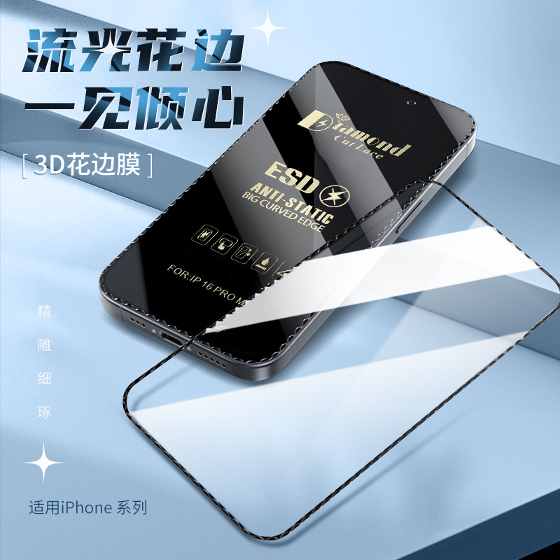 适用iPhone苹果系列3D花边钢化膜