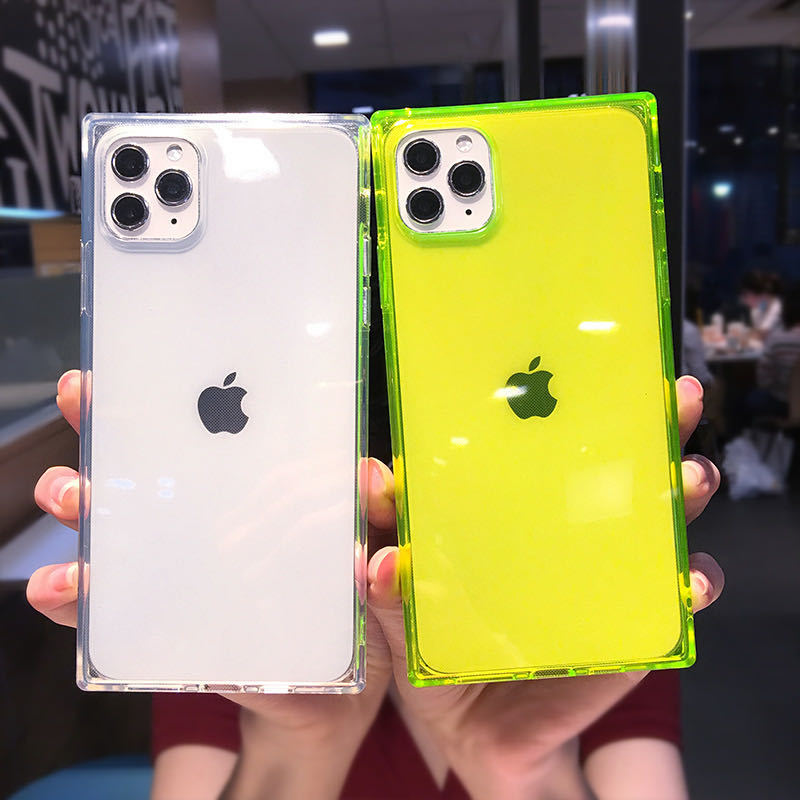 创意方形适用iPhone12保护套荧光色TPU苹果11/XR/Max/8P手机壳SE