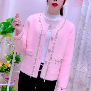 法式气质轻奢小香风外套女2025秋冬款圆领设计感针织开衫短款上衣