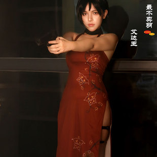 艾達王cos服旗袍 女生化危機5開叉性感女 Wong紅色cosplay服裝 Ada
