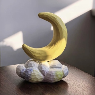 月落云间 治愈系木雕桌面摆件月亮云朵高级感艺术装饰品礼物礼品