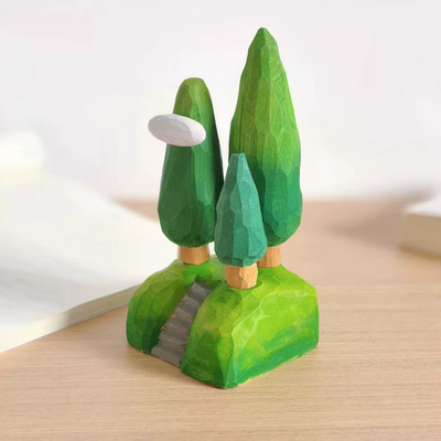 石阶森林 治愈文艺木雕桌面摆件自然场景树木云朵礼物礼品纯手工