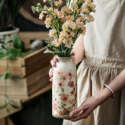 复古仿古田园风陶瓷小花瓶摆件客厅插花干花小众高级感创意装饰品