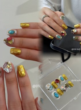 【DW轻奢Nail】沙漠皇帝 金色撞色蓝猫眼极繁高级显白小众穿戴甲