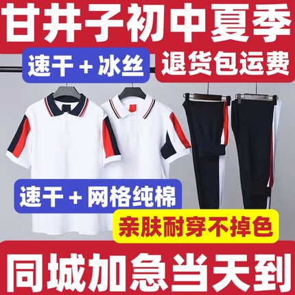 大连市甘井子区初中学生纯棉夏季纯棉校服纯棉上衣男女生
