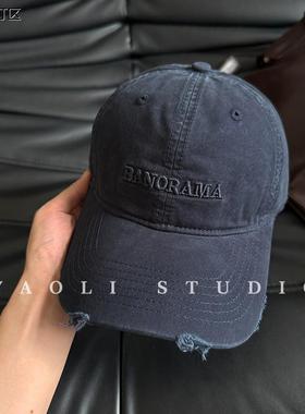 凉芳美式复古BAN刺绣磨边棒球帽子女户外遮阳大头围显脸小鸭舌帽