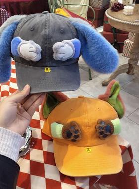 卡通可爱手掌耳朵狐尼克朱迪鸭舌帽子造型设计恶搞网红拍照棒球帽