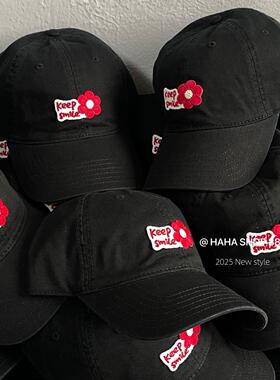 韩系ins小花朵棒球帽女2025夏季新款大头围韩系女主氛围感鸭舌帽