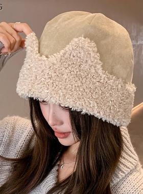 2025新款加厚保暖猫耳朵毛绒护耳帽子女冬季时尚氛围感针织包头帽