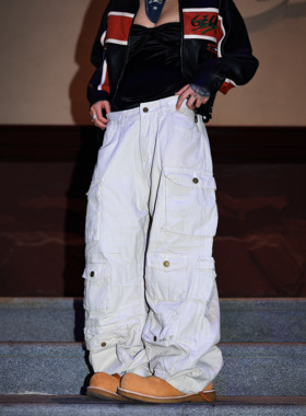 Gecko美式复古休闲工装裤多口袋阿美咔叽宽松阔腿裤水洗直筒裤