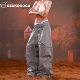 伞兵裤 GECKOGOGO美式 复古街头多口袋抽绳宽松阔腿垂感银灰色工装