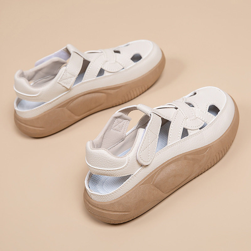 2026年新款夏季包头松糕鞋外穿厚底镂空女鞋魔术贴软底不累脚凉鞋