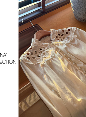 【吉满】南法宫廷/自制款重工镂空刺绣小立领排扣莱塞尔衬衫JM308