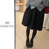 吉满 加厚韩系秋冬复古深灰色花苞松紧腰毛呢半身裙JM3027