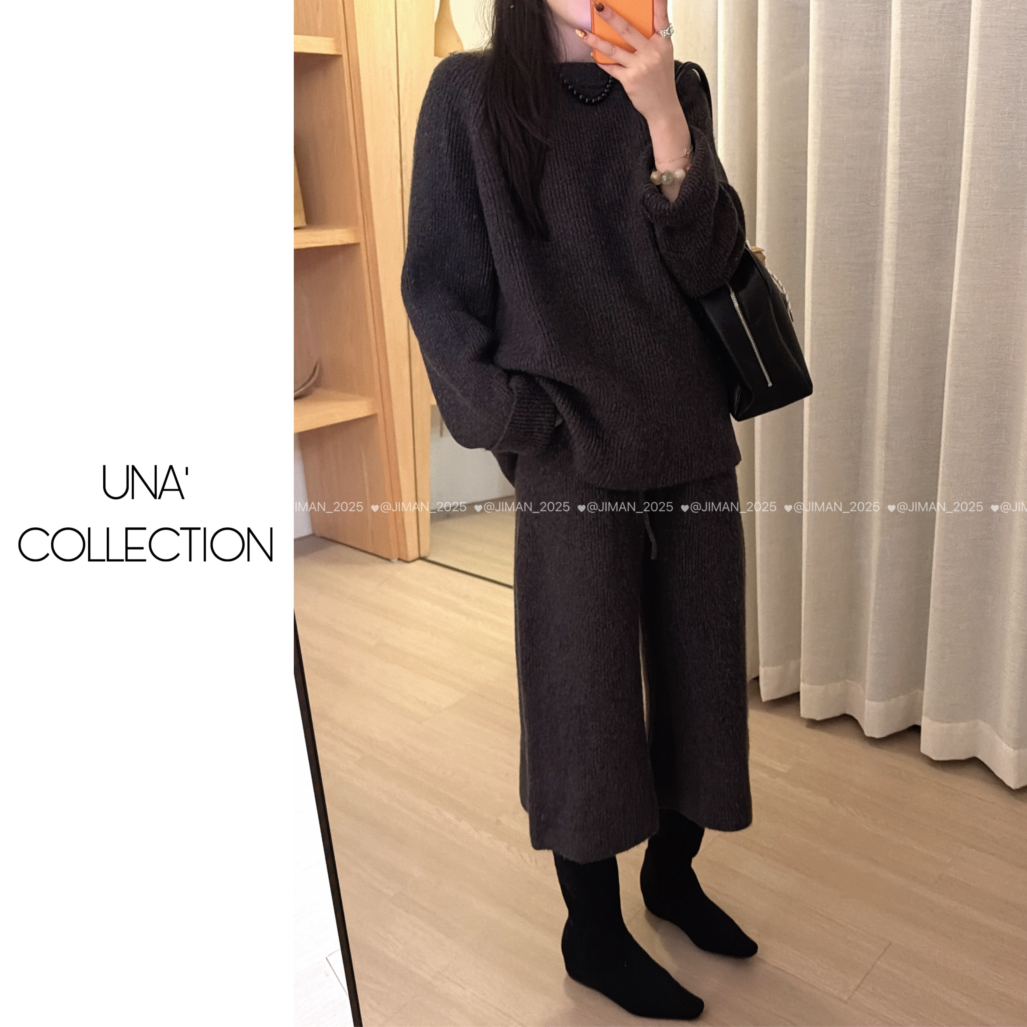 【吉满】自制款加厚圆领慵懒感中长款毛衣+八分针织裤套装JM2935