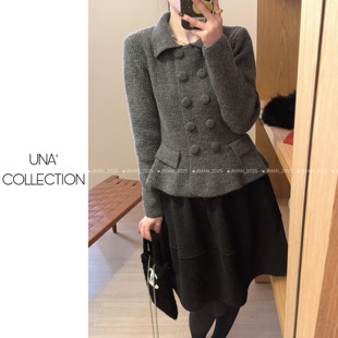 翻领双排扣小蛮腰显瘦针织毛衣开衫 自制款 加厚版 JM3023 吉满