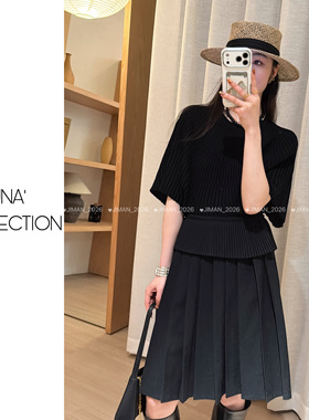 【吉满】自制款欧版百褶压褶圆领蝙蝠袖针织衫中袖上衣3101