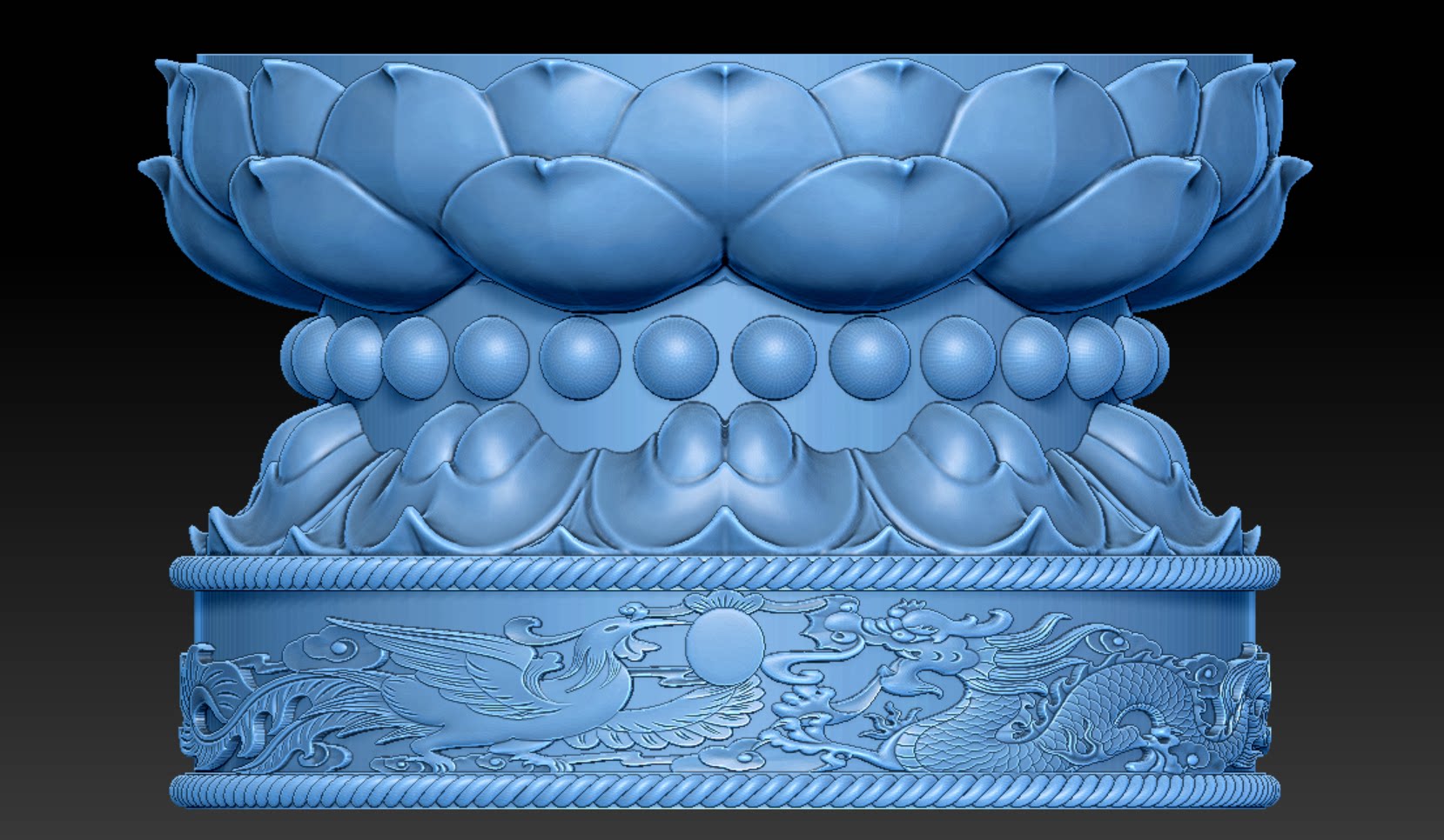 圆雕图 三维立体图 stl obj 格式  圆莲花龙凤底座