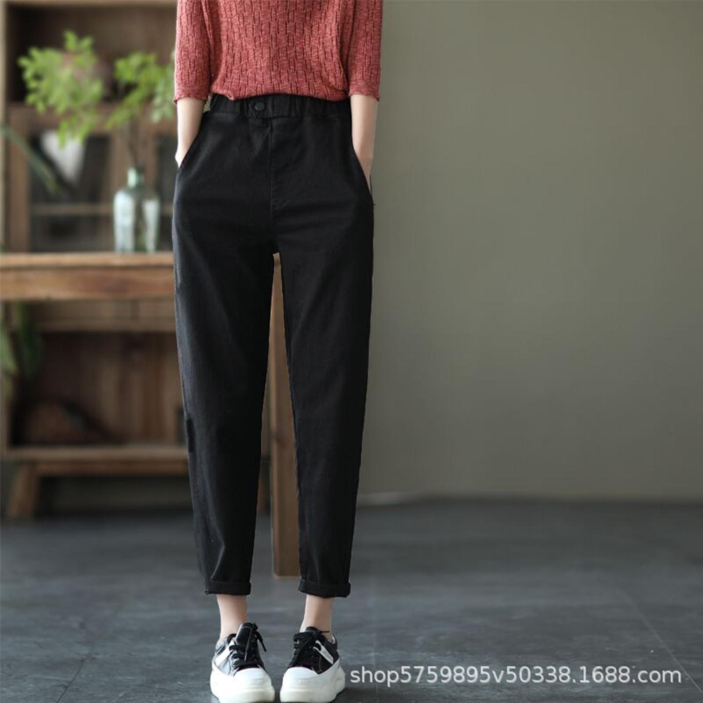 春秋复古全棉休闲裤女薄款百搭