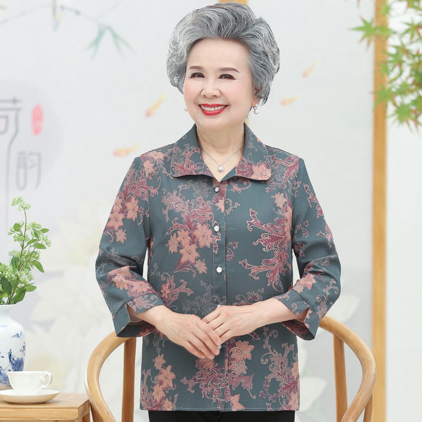 老年人夏装女衬衫60岁70奶奶夏季