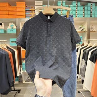 舒適透氣青年修身 歐貨時尚 提花休閑POLO新款 翻領短袖 輕奢夏季 t恤