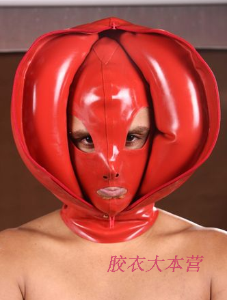乳胶衣充气头套 充气面具前开拉链 窒息禁锢束缚包头面具男女情侣