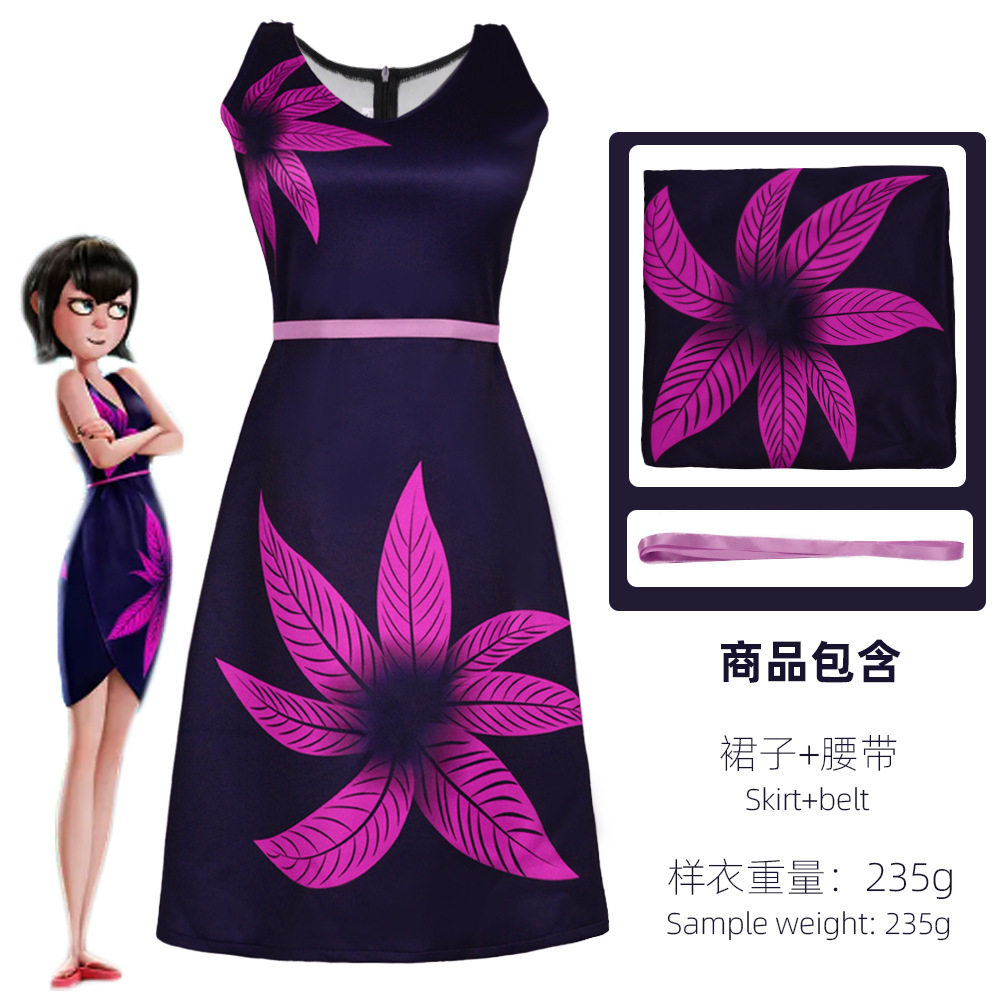 漫家精灵旅社3梅维斯花裙cos服万圣节舞台表演服印花连衣裙现货