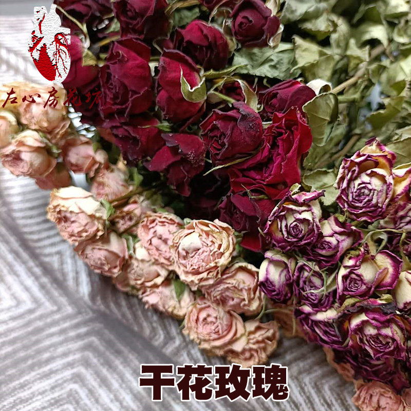 干花多头泡泡玫瑰自然风干可作diy花环相框车挂团扇子玻璃罩材料
