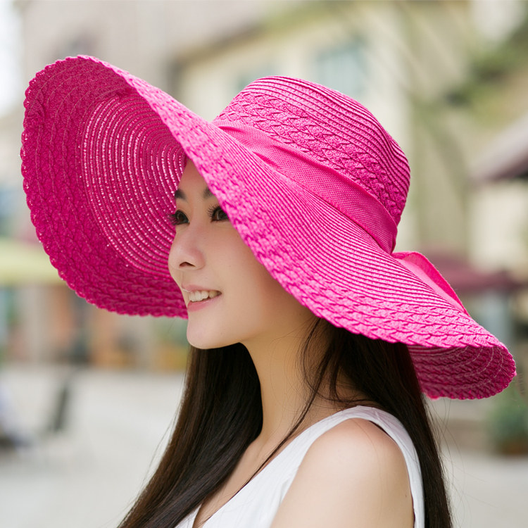 帽子女夏季韩版潮草帽可折叠夏天沙滩帽太阳帽防晒大沿女士遮阳帽