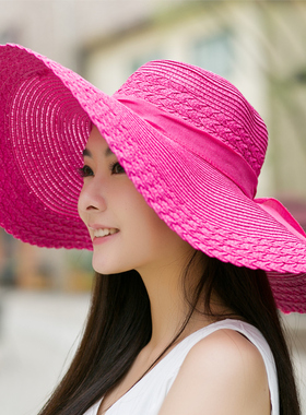 草帽可折叠夏天防晒大沿女士帽子
