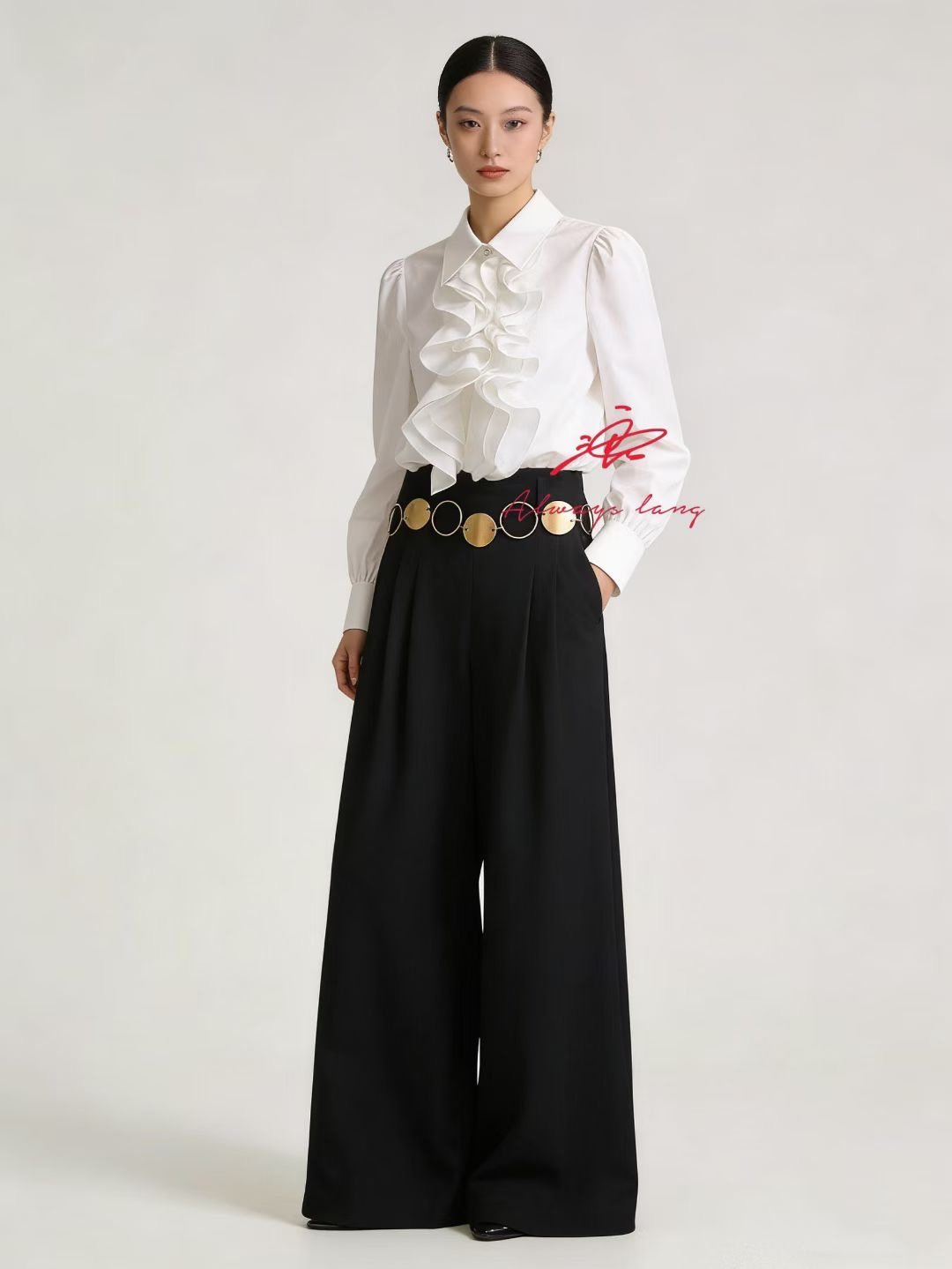 【RZ】高定腰链高腰阔腿裤,女装/女士精品,西装裤/正装裤,淘宝优惠券,粉丝福利购,淘宝优惠卷