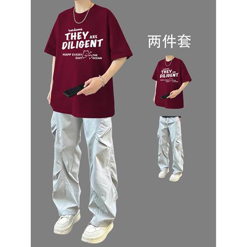 夏装新款男生套装青少年学生潮流男装一整套搭配帅气时髦男孩衣服