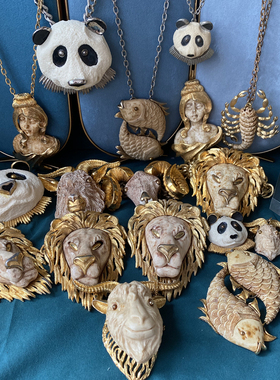 海外西洋古董树脂星座镀金项链