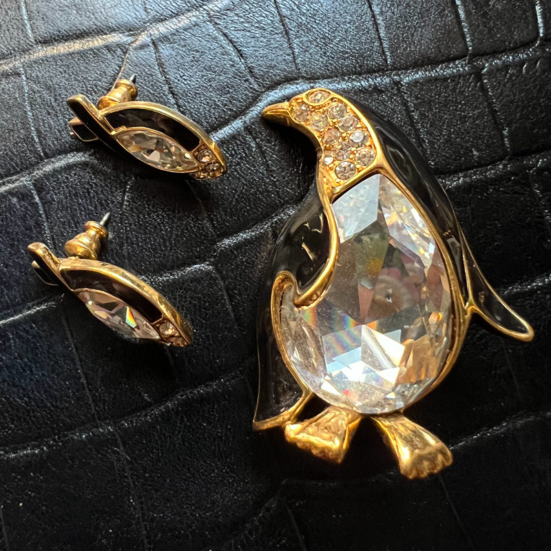 trifari翠法丽套装企鹅胸针耳钉