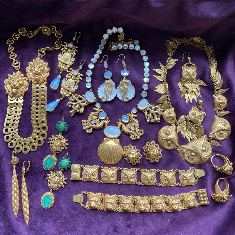 vintage西洋古董首饰中古英国Askew London复古镀金项链耳夹手链