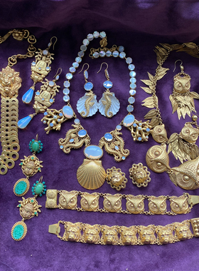 vintage西洋古董首饰中古英国Askew London复古镀金项链耳夹手链