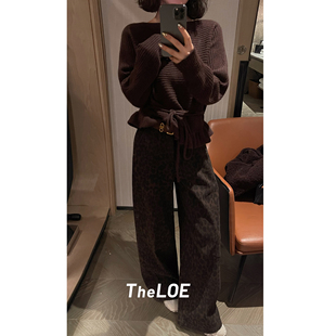 骆衣衣TheLOE 棉质豹纹气质休闲百搭牛仔裤