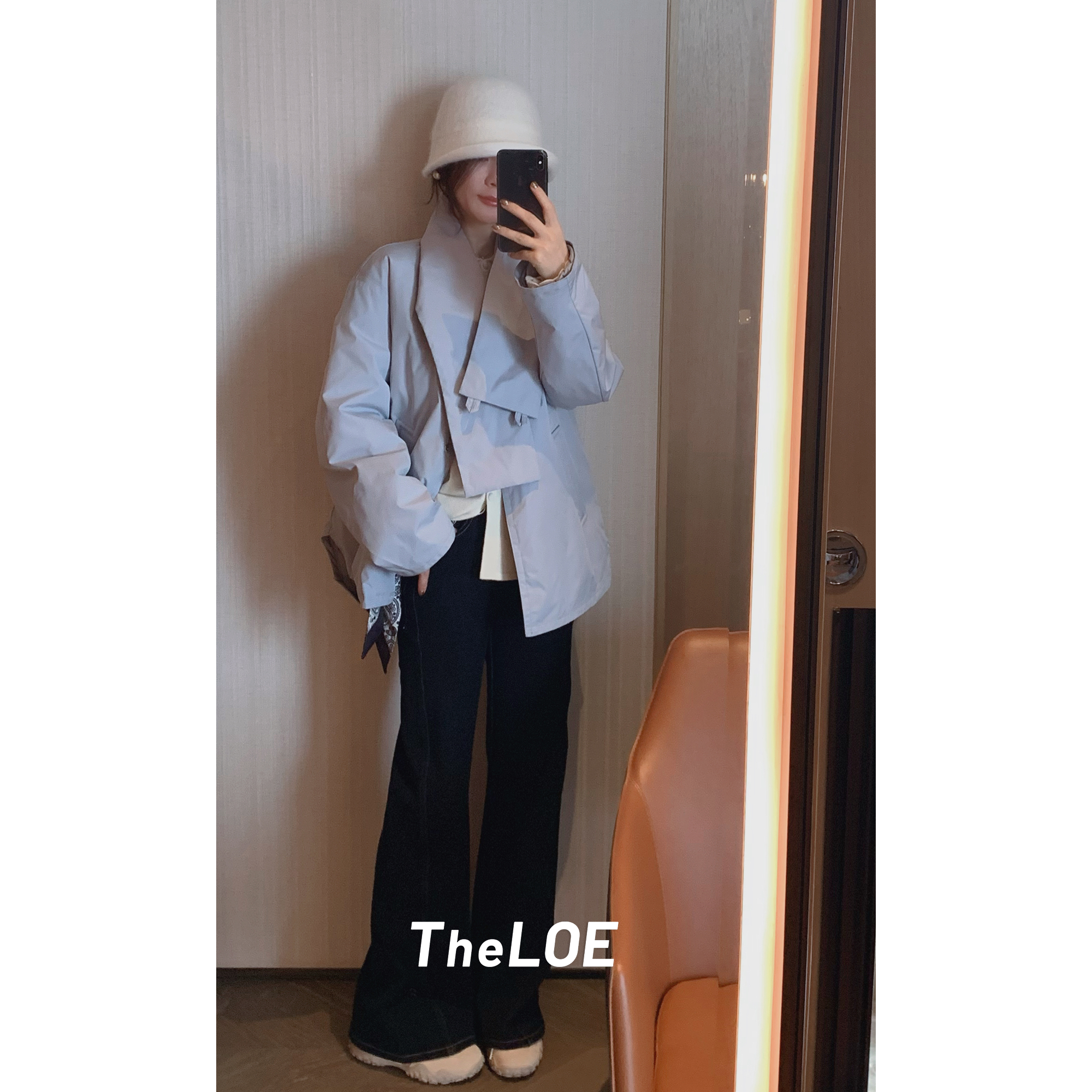 骆衣衣TheLOE/棉质高腰休闲丝巾挂饰时尚感微辣牛仔裤