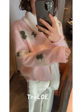 骆衣衣TheLOE/羊毛羊绒圆领减龄提花拉毛套头针织长袖