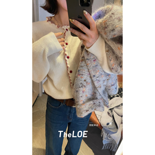 减龄拼色针织开衫 骆衣衣TheLOE 贝熊绒羊毛木耳边 194g 188g