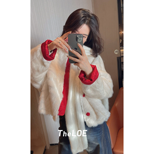 骆衣衣TheLOE 1019g重磅高克重圆领百搭毛毛外套