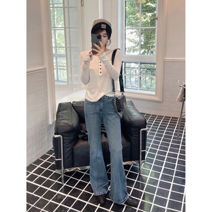 骆衣衣TheLOE 棉质重工水洗复古港风极简高腰莱卡牛仔裤
