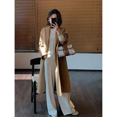 青果领简约宽松毛呢外套