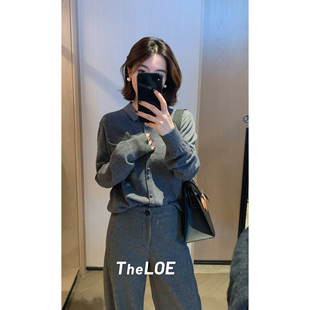 骆衣衣TheLOE 百分百羊毛翻领极简减龄气质感多扣针织衬衫